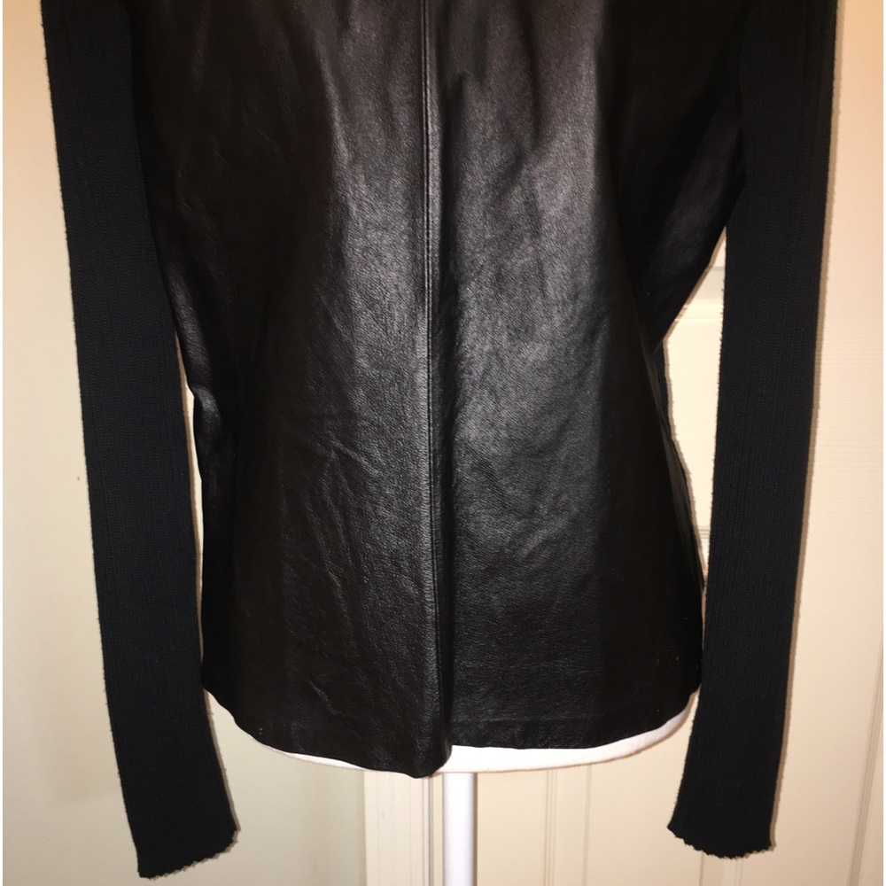 Vintage CLIO Genuine Leather/Ribbed Sweater Full Zip Jacket - Picture 6 of 12